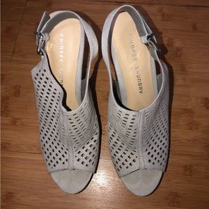 EUC, Chines Laundry Meet Up Wedge Sandal, Color: Micro Faux Suede Grey, Size 8